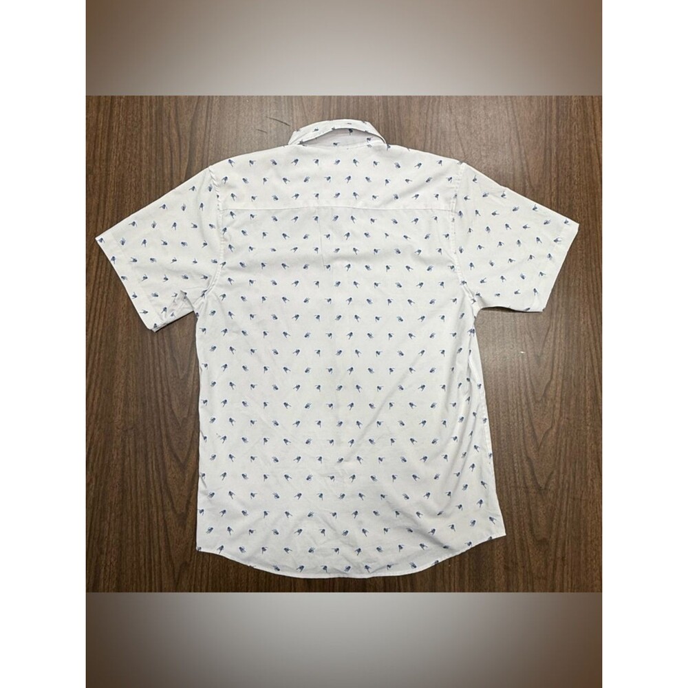 DIXXON “Brolingual” White Short-Sleeve Button-Down with Blue Mini Print - Picture 6 of 6
